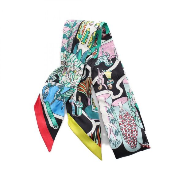 Hermes Silk Twilly Scarf Black Multicolor - Picture 1 of 5